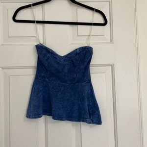 Strapless acid wash peplum top
